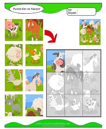 Puzzle Kes Yapıştır Çalışma Sayfaları